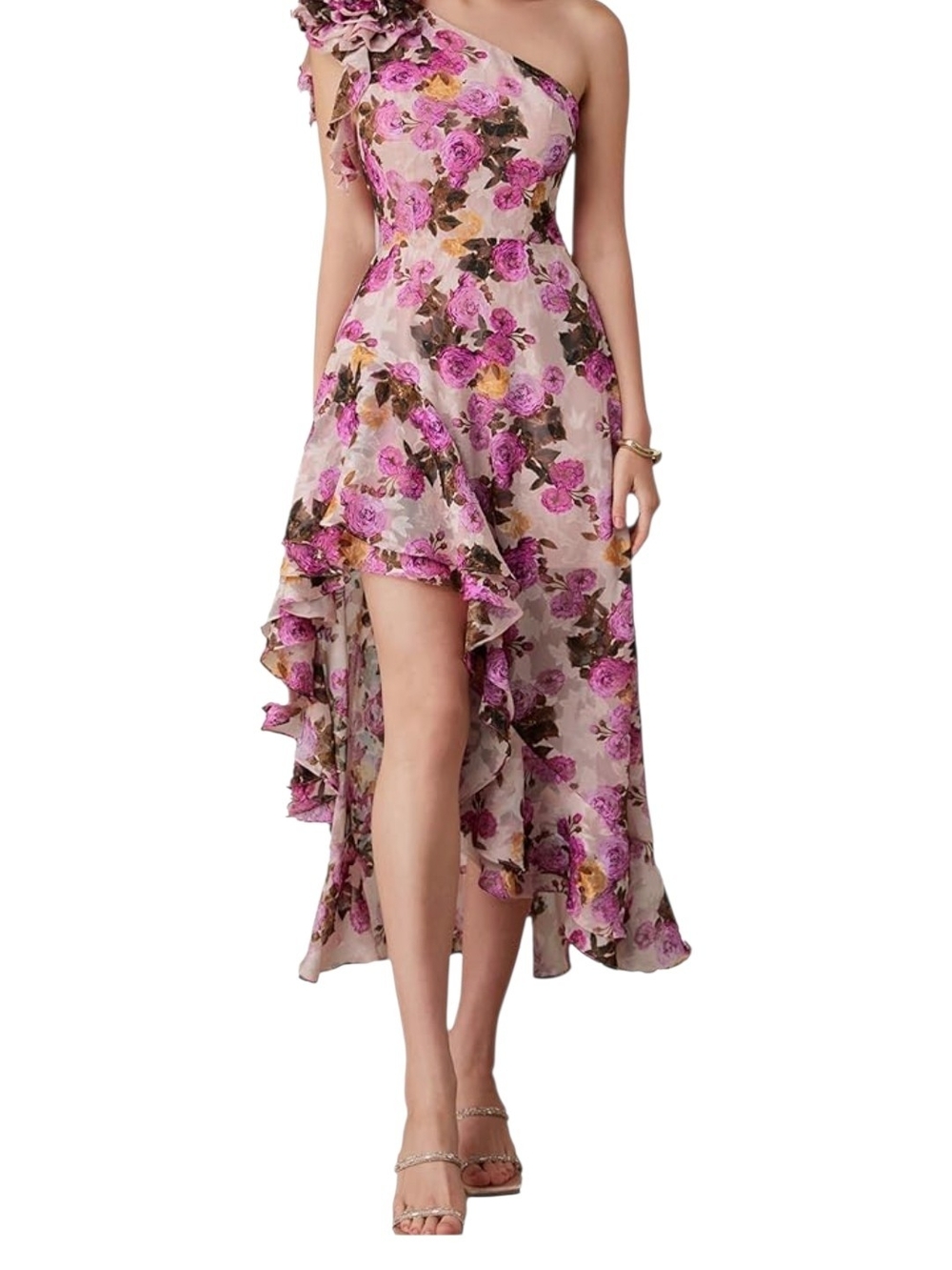 Grace Karin Women's One-Shoulder Floral Apricot Pink High-Low Dress Size 8